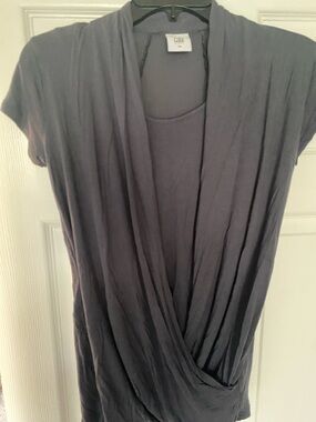 CAbi Draped Wrap Tunic in Slate Gray